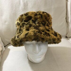 Nine West Faux Fur Bucket Hat Leopard Print